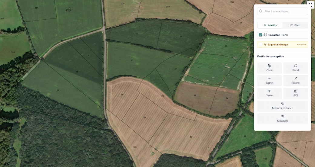 Plan satellite d'une carte de chasse